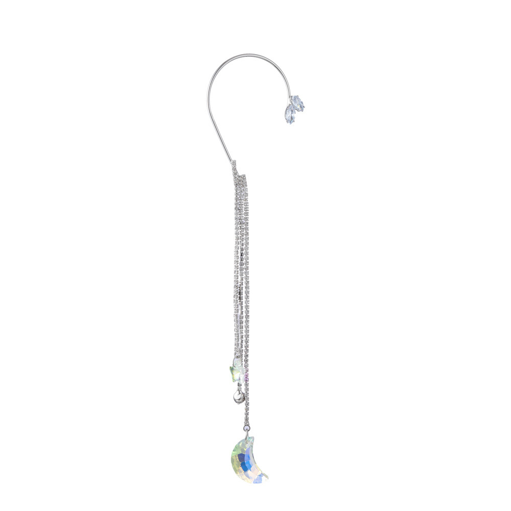 Simple Inlaid Zircon Star Moon Tassel Drop Earrings Wholesale display picture 4
