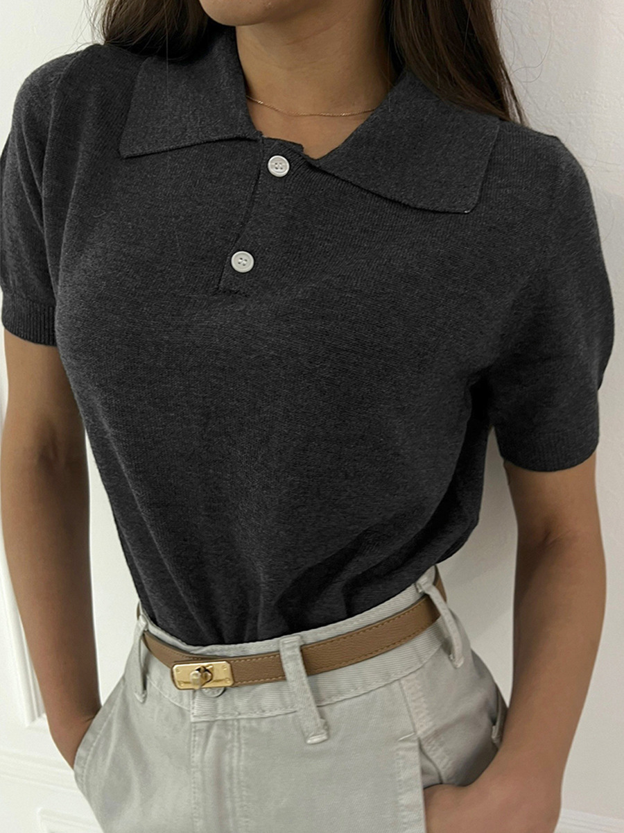 Suéter transfronterizo Europa y América 2026 primavera y verano nuevo polo cuello botón de punto corta cornisa simple camisa de punto de viento manga corta image 5