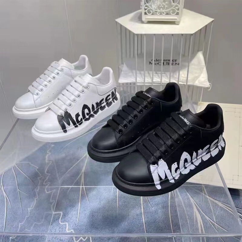 High Version 3D Printed Mcqueen White Shoes for Men and Women, Color-Blocked Cowhide Thick-Soled Height-Increasing Sneakers, Platform Couple Shoes