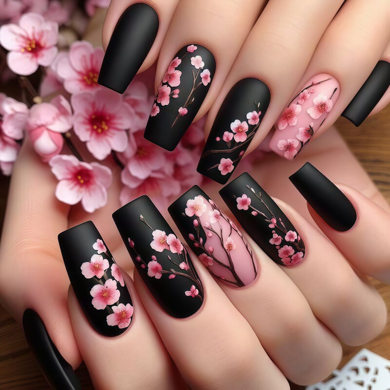 Ins Style Frosted Ballet Wearable Nails, Soft Cherry Blossom Manicure, European Square Painting, Winter Hot Selling Fake Nails Tc-11