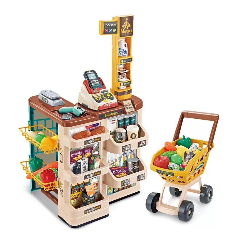 跨境儿童仿真超市购物车售货台组合过家家玩具套装超市扫描套装