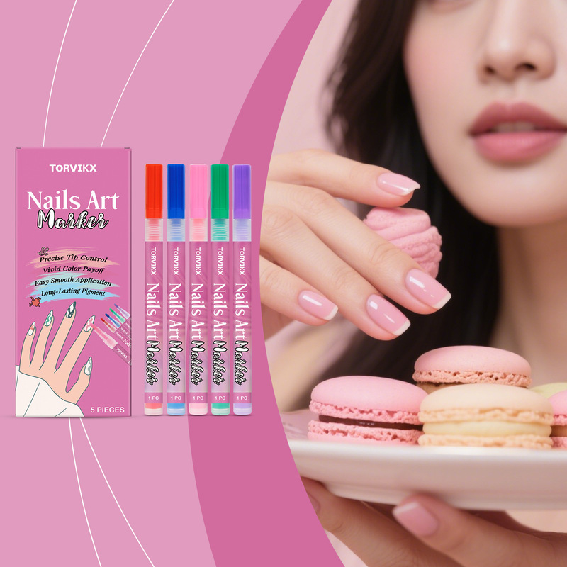 Torvikx Nail Art Graffiti Pen Bright Colors Easy to Use DIY Water-Resistant Multi-Color Nail Art Pen