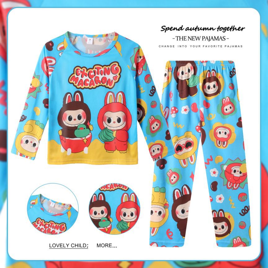 Pijamas de las niñas primavera y otoño manga larga delgada medio y grande niños lindos dibujos animados bebé niños princesa estilo homewear traje