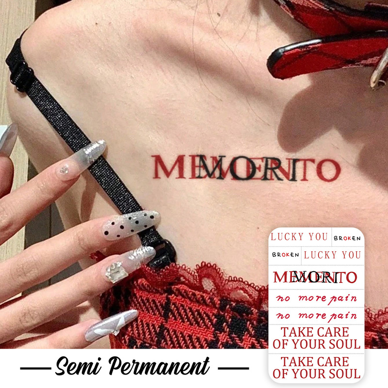 Semi-Permanent Red and Black Contrasting Color English Tattoo Stickers, Waterproof and Long-Lasting, Cool Collarbone Style, Realistic Tattoo Stickers Semi-Permanent Red and Black Contrasting Color English Tattoo Stickers, Waterproof and Long-Lasting, Cool Collarbone Style, Realistic Tattoo Stickers