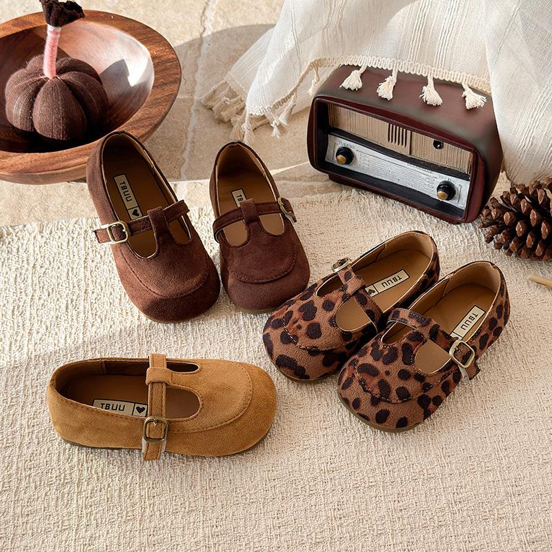 Mädchenschuhe aus schokoladenbraunem Ahornleder mit Leopardenmuster im koreanischen Stil, einzelne Schuhe für Kinder, Schülerinnen, Herbstsaison_voghion.com
