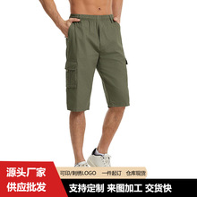 跨境亚马逊外贸夏季纯棉七分裤男短裤直筒宽松加大码工装多口袋裤