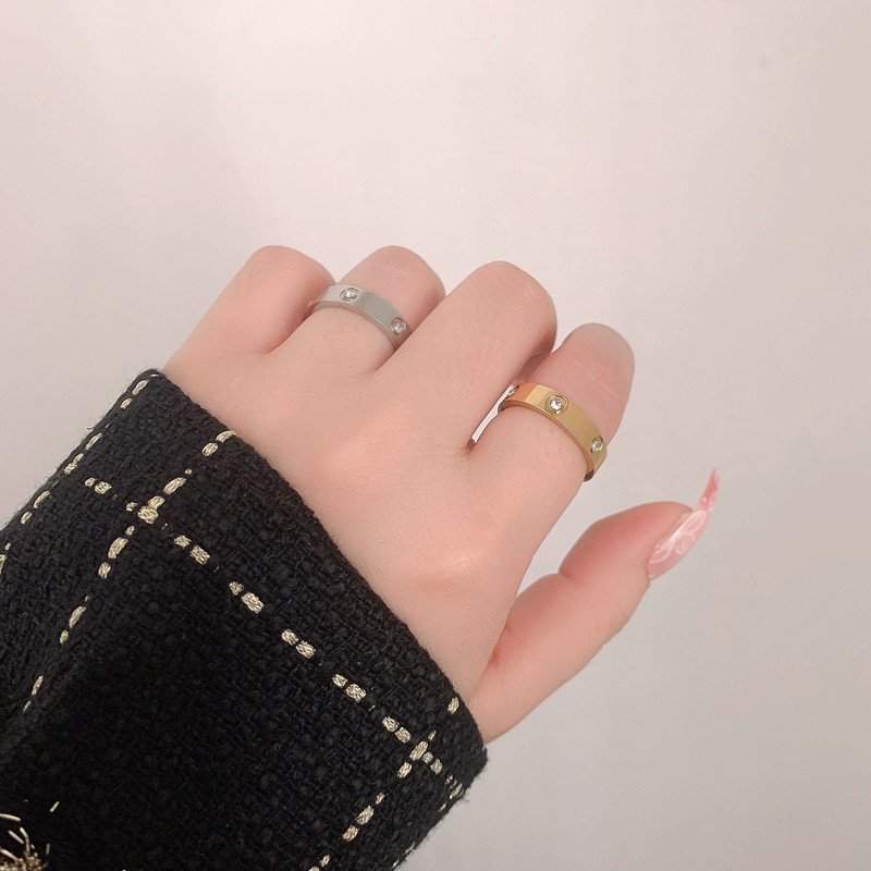 Fashion Round Titanium Steel Polishing Inlay Artificial Diamond Rings 1 Piece