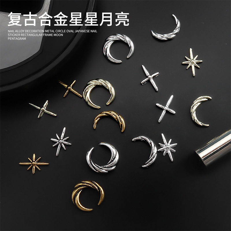Internet celebrity new nail jewelry retro style simple versatile alloy star Crescent Nail diamond accessories factory wholesale Internet celebrity new nail jewelry retro style simple versatile alloy star Crescent Nail diamond accessories factory wholesale