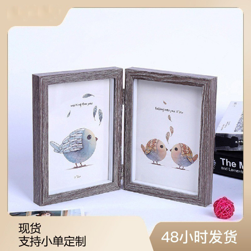 Folding two-piece wooden photo Frame Photo table Frame 4X6Double Hinged Picture Frame