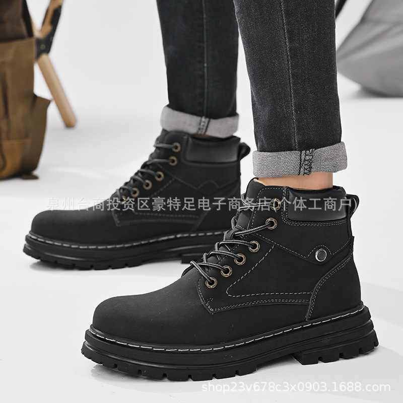 Cross-border foreign trade large-size autumn and winter new warm mid-high-top Martin boots, European and American yellow boots, outdoor work boots, men's shoes