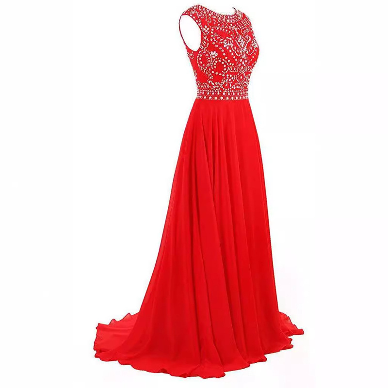 2025 New Amazon Long Tail Chiffon Sexy Bridesmaid Dress Double Shoulder Beaded Ball Show Evening Dress