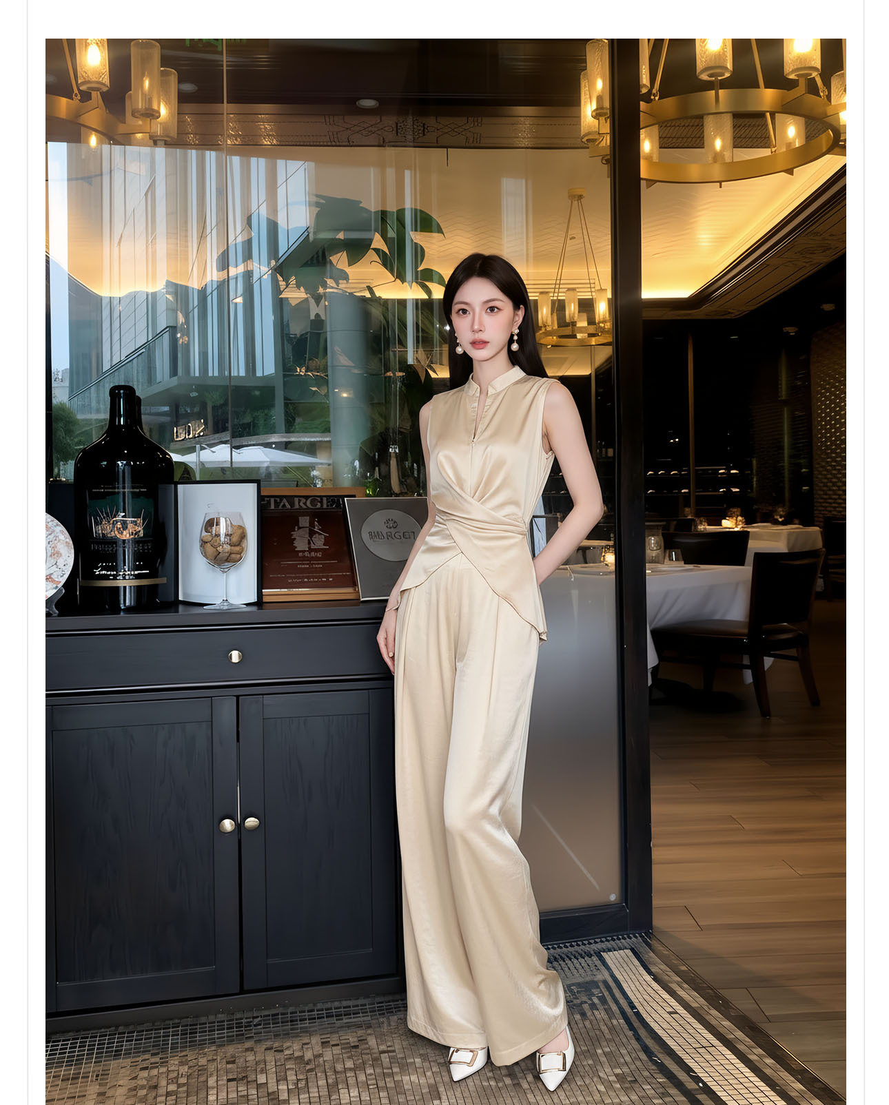 Bộ áo không tay phối quần ống cao cạp cao nữ hai mảnh — Áo màu kaki, Bộ đồ màu kaki, Quần kaki chi tiết 10
