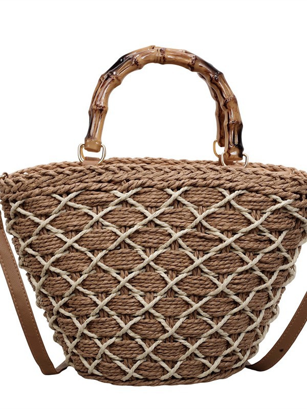 Bolsa de tejido a mano para mujeres 2026 nuevas vacaciones de playa de mano cesta de verduras bolsas de balde de verano bolsas de tela de paja image 6