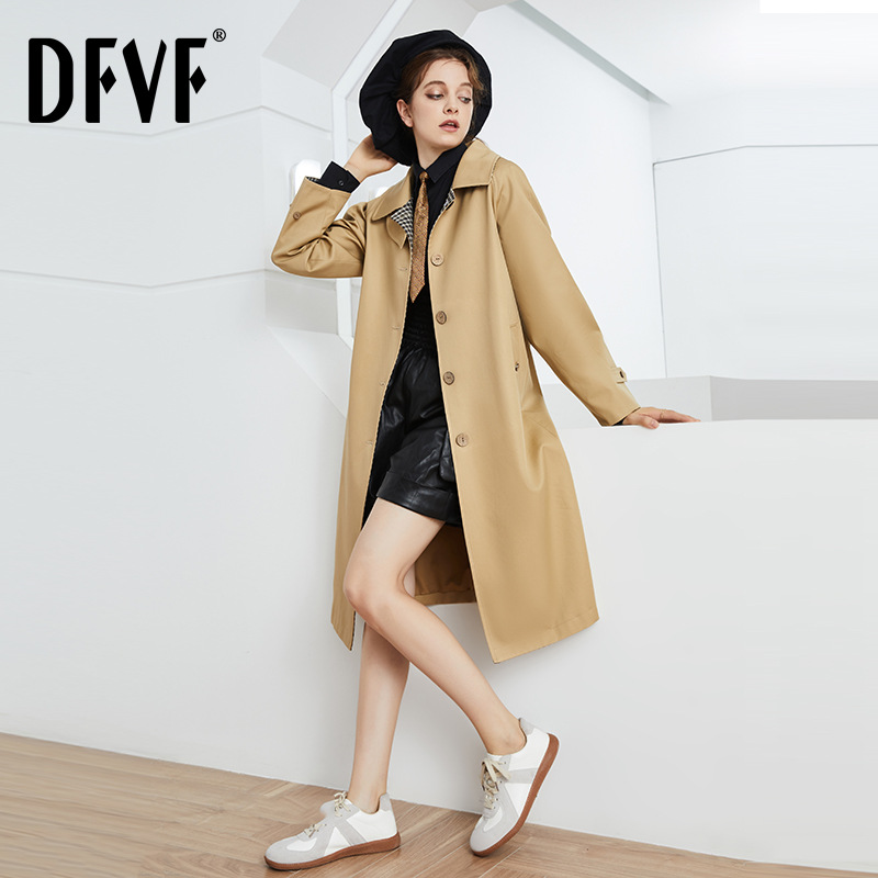 Spring and Autumn DFVF2025 New Single-breasted Windbreaker Women's Simple Fashion Wrinkle-resistant Cotton Long Windbreaker Jacket for Women