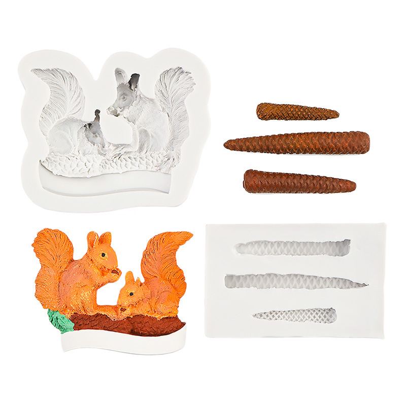 Molde de silicona con forma de piñas de dos ardillas