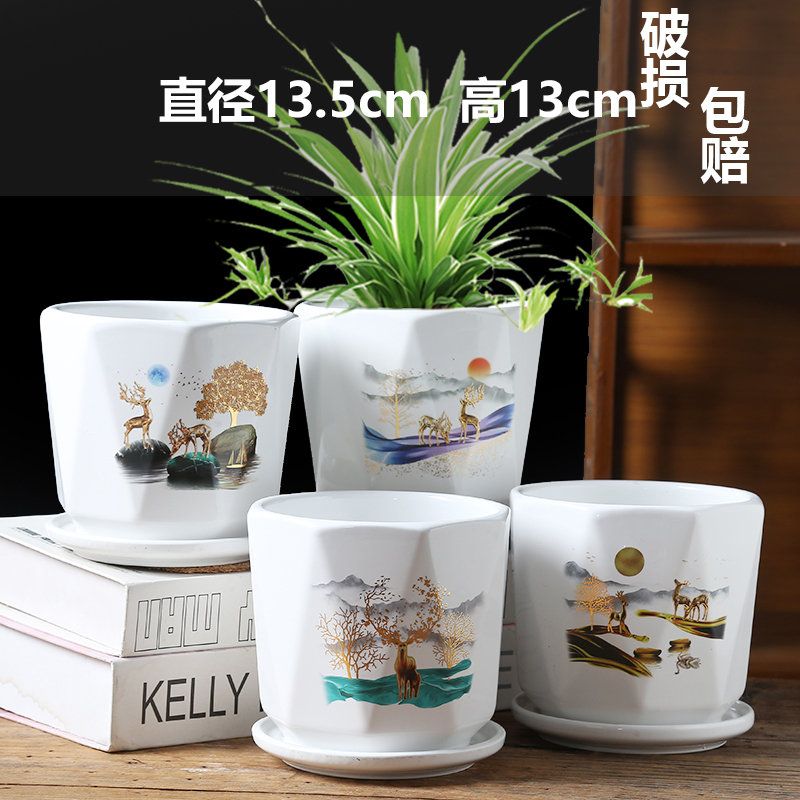 봄을 맞이하는 중형 사슴과 학 4개 - 도자기 - 대형