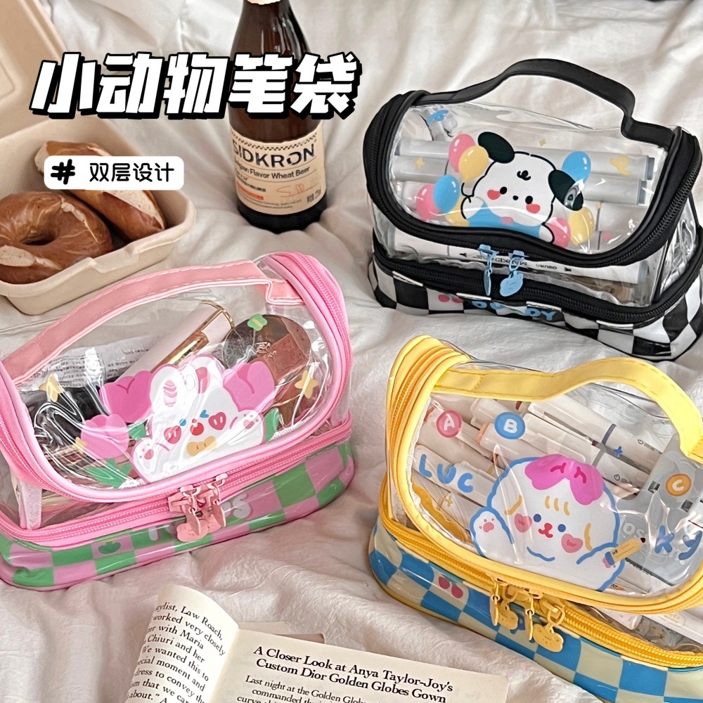 Tengyi original bolsas de papelería transparentes de dibujos animados bolsas de bolsillo de estudiantes de gran capacidad de alto valor de belleza bolsas de almacenamiento de cosméticos para jóvenes