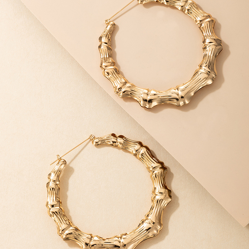simple fashion OL style jewelry alloy bamboo earrings golden geometric plain hoop earringspicture2
