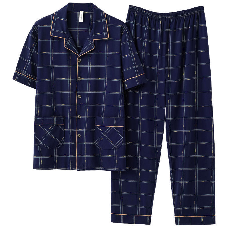 Pijamas de verano de algodón de los hombres pantalones de manga corta de algodón de los hombres de algodón delgado de verano más tamaño de media manga de los hombres homewear