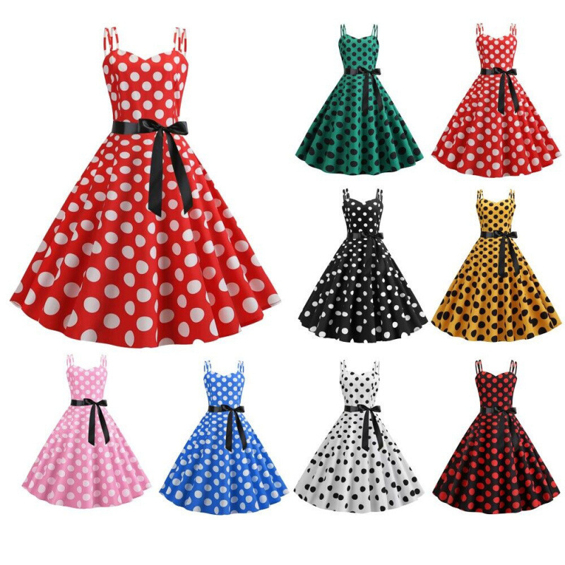 2022 Hot Selling Fashion Summer Sexy Sling Sling Vintage Slim-Fit Slimming Polo Dot Big Swing dress 2022 Hot Selling Fashion Summer Sexy Sling Sling Vintage Slim-Fit Slimming Polo Dot Big Swing dress