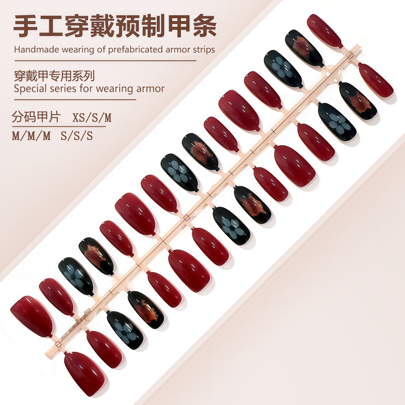 S327-Pre-Made Nails with Red and Black Contrasting Colors, Wearable Nails, Sweet and Cool Beauty, Whitening, Retro Old Money Style, Removable Nails S327-Pre-Made Nails with Red and Black Contrasting Colors, Wearable Nails, Sweet and Cool Beauty, Whitening, Retro Old Money Style, Removable Nails