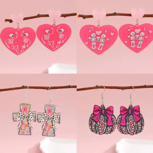 Creative and Interesting Heart Skull Acrylic Earrings Rose Red Pumpkin Halloween European and American Earrings Earrings Jewelry