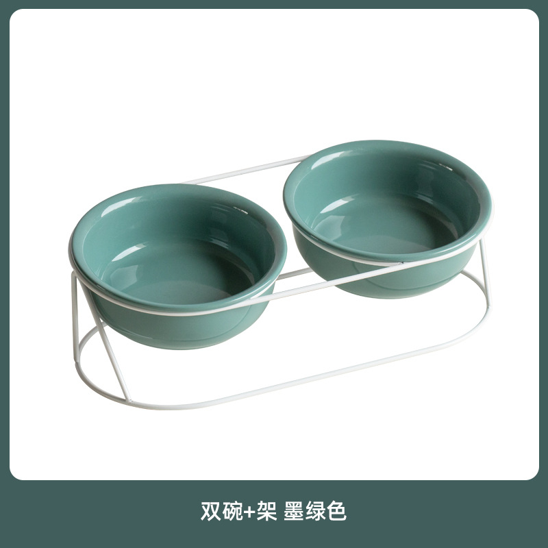 Cerámica oblíqua para mascotas doble tazón para proteger la columna vertebral cervical tazón para gatos tazón para gatos pies altos anti-derrumbe tazón de agua de gran capacidad tazón de grano