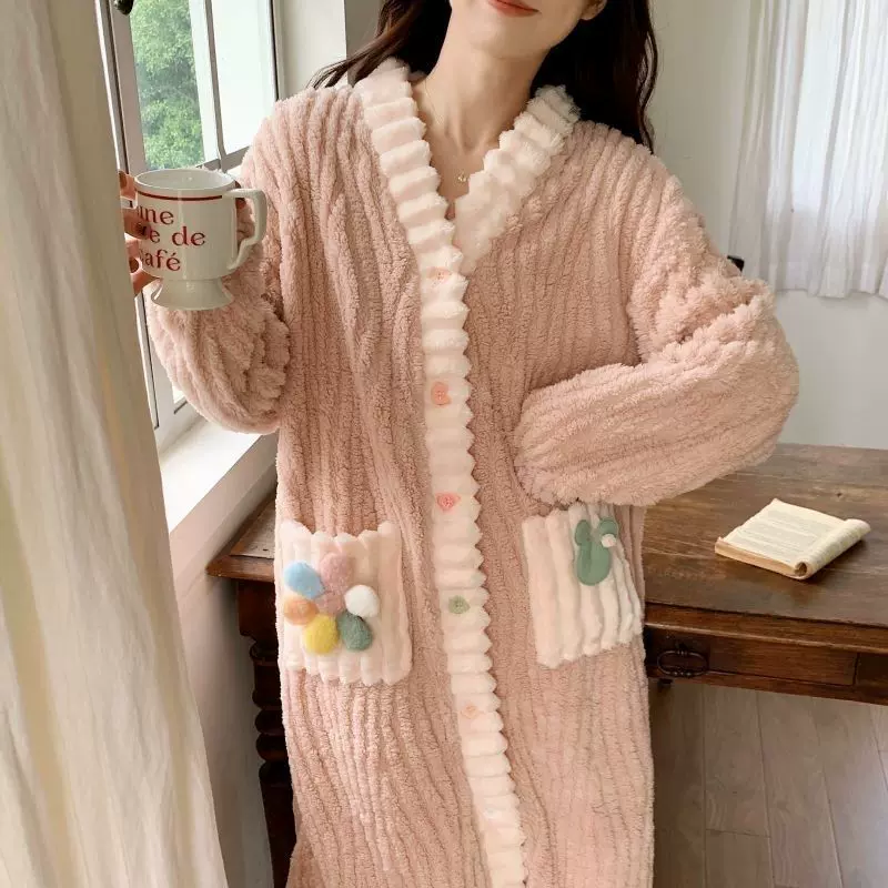 彩虹睡袍女5新小香风甜美可爱少女睡衣套装高级感加厚保暖家居服