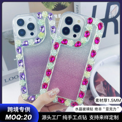 珍珠玫瑰边钻适用苹果16ProMax手机壳iPhone15透明13保护套