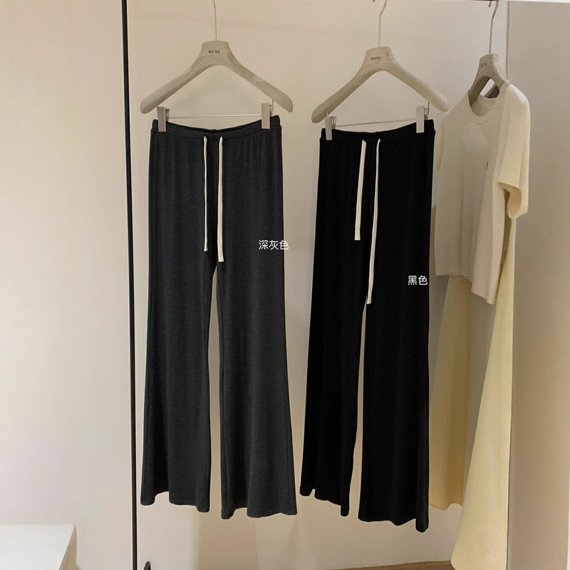 Lazy Style Drapey Bootcut Pants for Women, Spring and Summer Korean Style Simple Commuting Versatile Drawstring Elastic Casual Pants