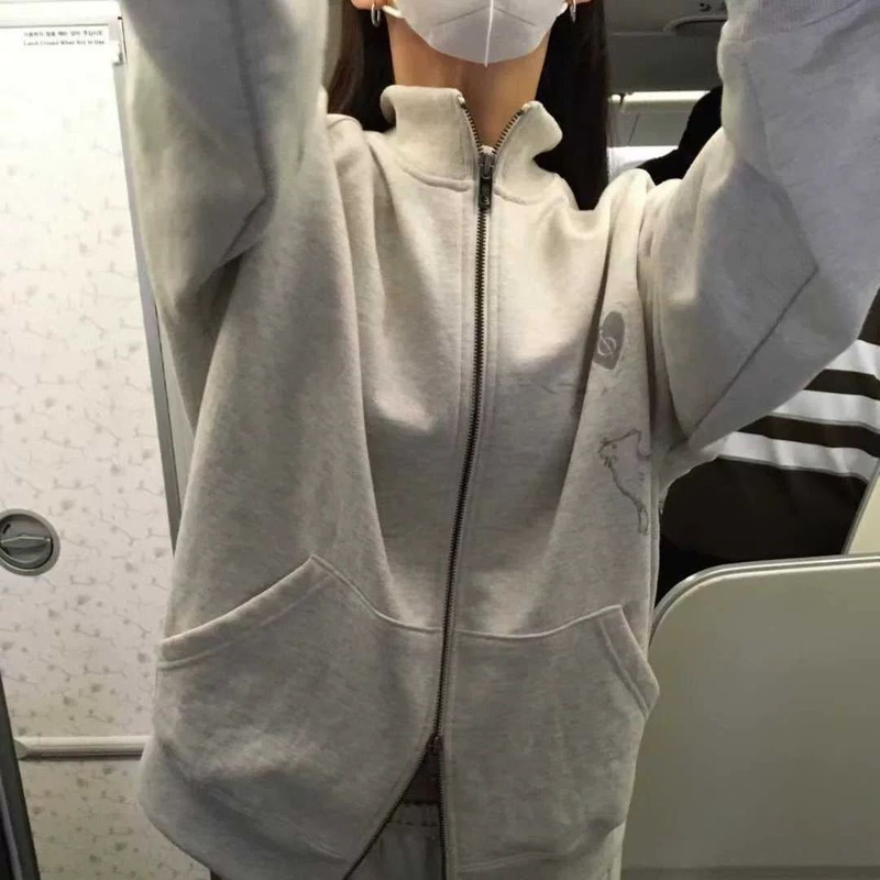 现货韩国东大门韩代breat*e双拉链印花休闲卫衣即墨外套上衣|undefined