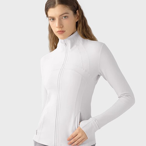 LULU Cardigan Women's Nude Fitness Wear Stand Collar Long Sleeve Jacket Shapewear Sports Running Tight Top Yoga Wear
