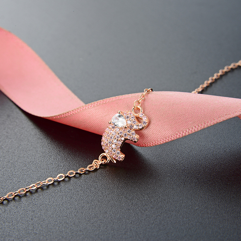 Estilo simple transfronterizo accesorios de oro rosa estilo japonés y coreano s925 pulsera de circón de plata Pulsera popular de elefante de mujer