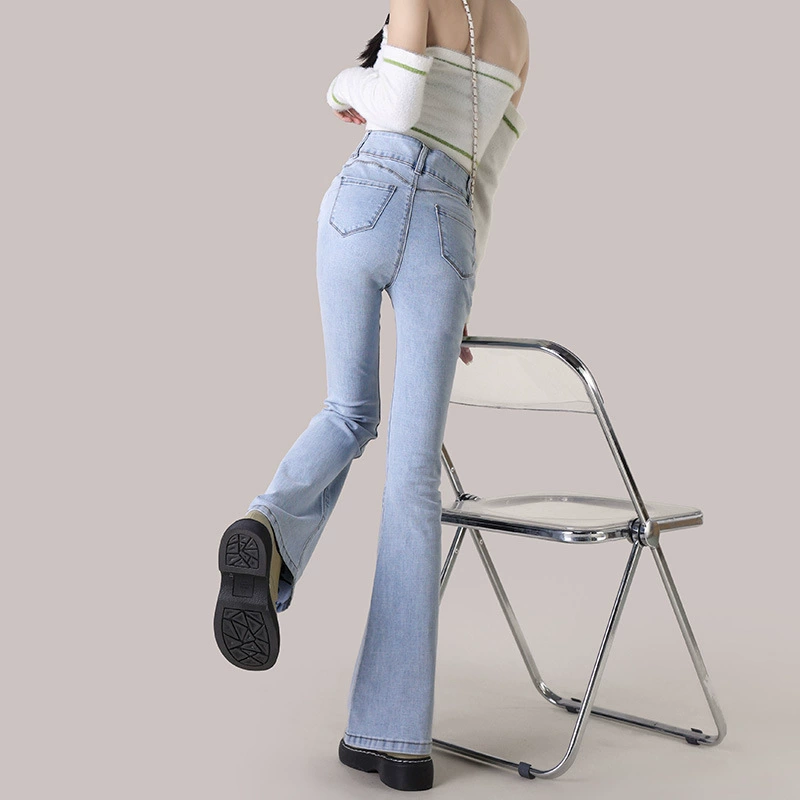 Микро-рог джинсы женский 2022 новый тонкий тонкий тонкий, эластичные штаны для швабры осенние маленькие подковообразные брюки