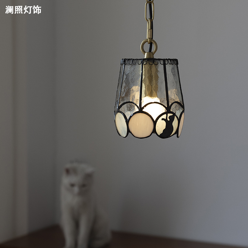 Japanese-Style Creative Cat All-Copper Glass Pendant Light Retro Personality Bedside Entrance Bar Corridor Homestay Handmade Lamp Japanese-Style Creative Cat All-Copper Glass Pendant Light Retro Personality Bedside Entrance Bar Corridor Homestay Handmade Lamp