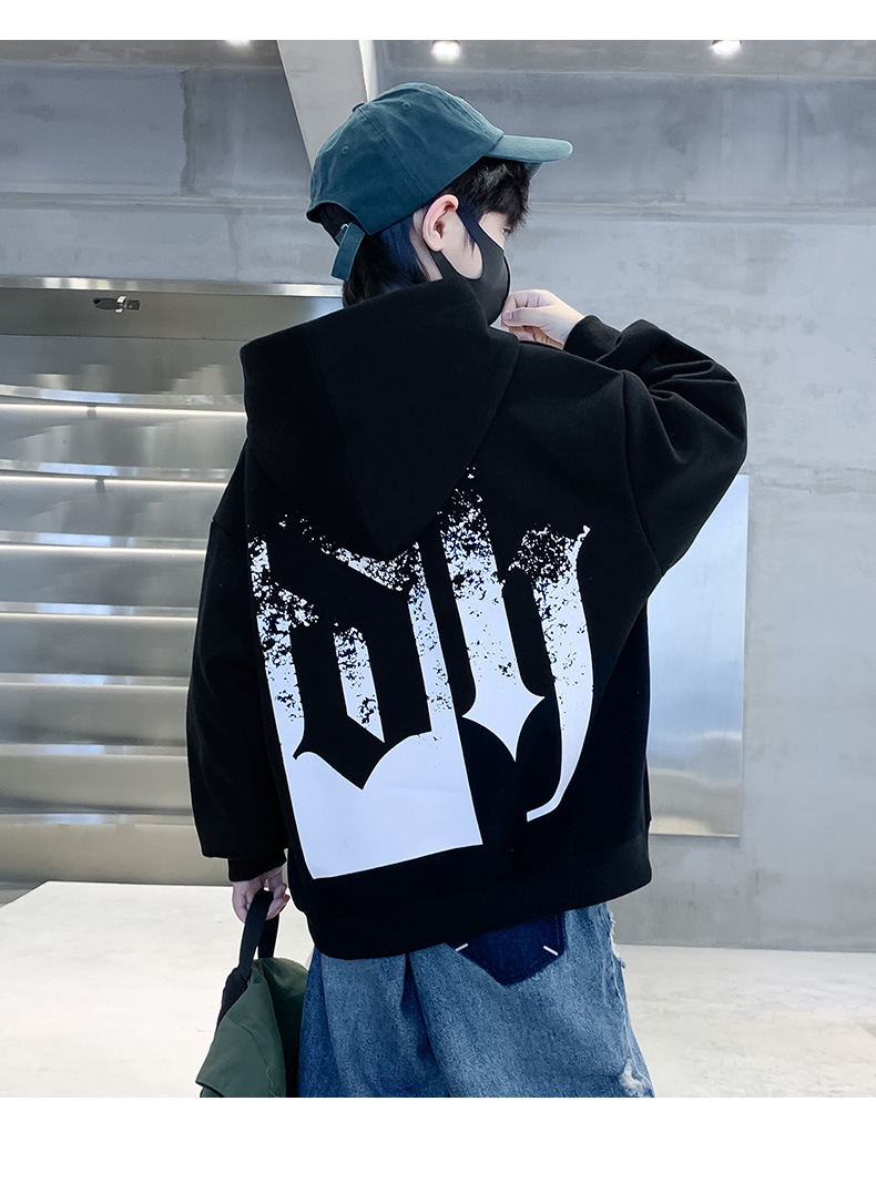 Abbigliamento per bambini, felpa con cappuccio autunnale per ragazzi 2024 nuovo stile, tendenza top in velluto invernale per bambini con stampa di lettere personalizzate_voghion.com