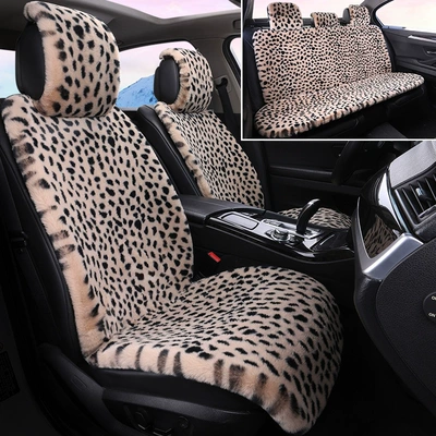 Winter, Thickened Leopard Print Faux Rabbit | Multi-function pad - dark-beige-standard-five-seater-model