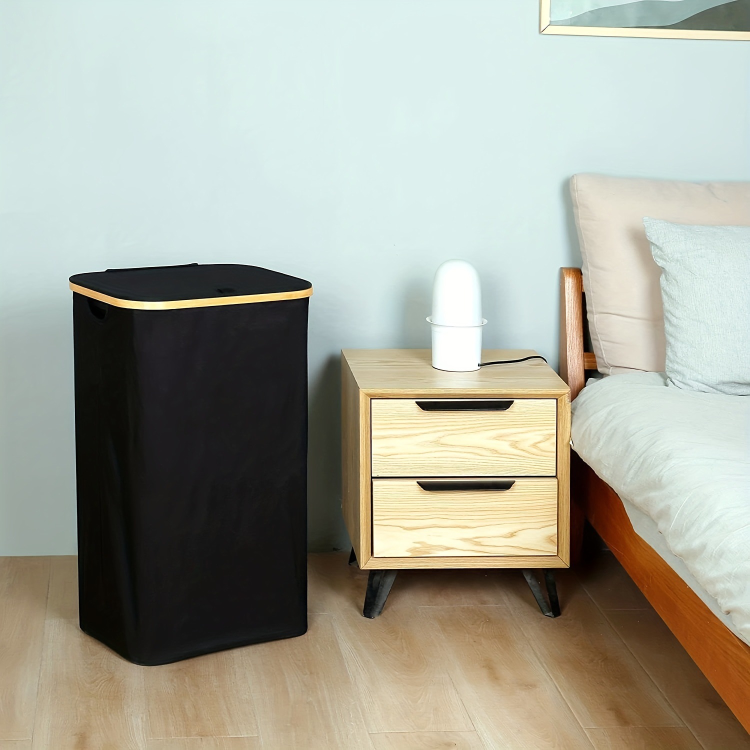 Transfronteriza de bambú de tela Oxford cesta de lavandería tela plegable caja de almacenamiento en el hogar con tapa cesta de lavandería cesta de almacenamiento de lavandería