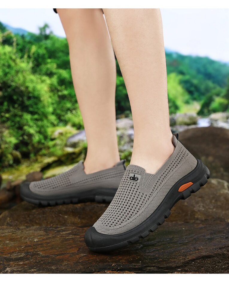 Giày nam lưới thoáng khí chân bè đế mềm chống trượt, kiểu giày lười cổ thấp — Màu nâu cà phê, màu xám, màu đen chi tiết 17
