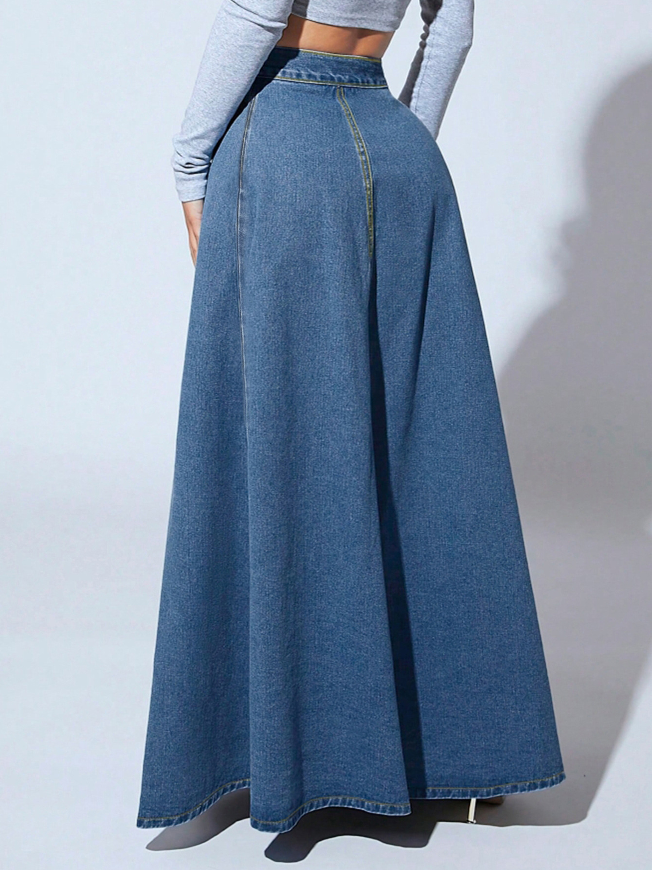 Streetwear Style 2025 Spring And Summer Streetwear Solid Color Cotton Denim Maxi Long Dress Skirts