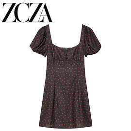 ZCZA 自制 欧美风 新款女装 时尚 百搭波点泡泡袖亚连衣裙女27737