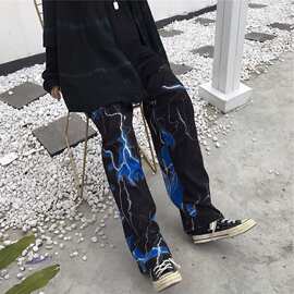 Women's pants retro lightning print pants for women 2025跨境