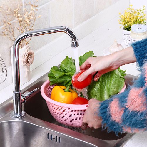 Multifunctional Home Plastic Round Drain Basket Kitchen Vegetable Fruit Drain Mesh Eco Rice Washing Drain Basket with Dual Ears Vegetable Fruit Drain Basket
