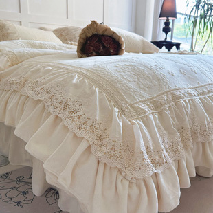 2024 new 230g milk velvet four-piece three-dimensional cut flannel princess lace bed sheet quilt cover