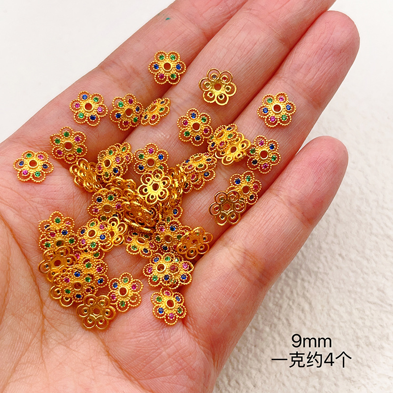 按克称S925银镀24K金花托手链项链串饰diy配件手工隔珠半成品|undefined