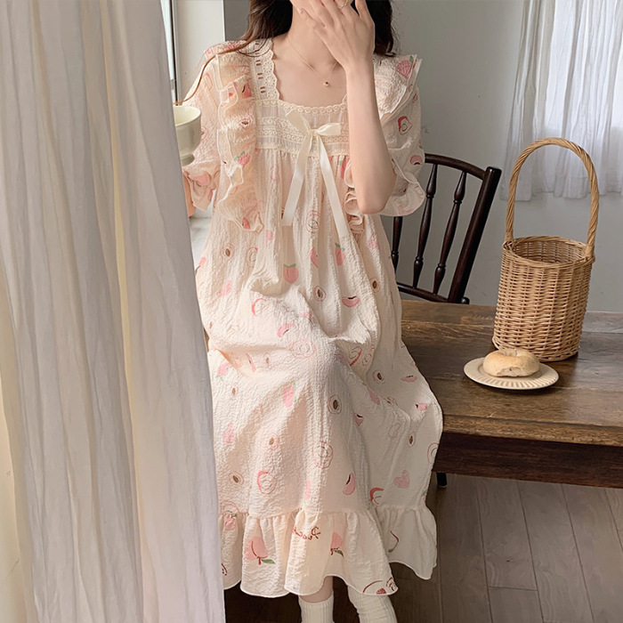 Princess Wind Pijamas verano 2024 nuevo estilo puro deseo de estilo medio largo in-hinge pijama ropa doméstica mujer