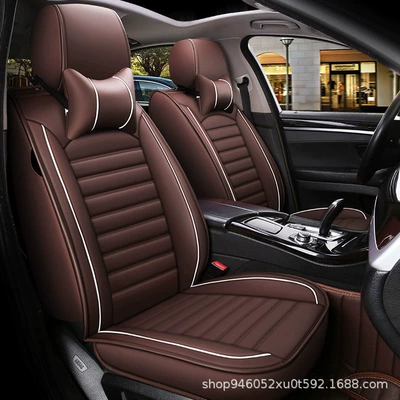 Full Coverage Car Seat Cover, Summer Ice Silk Seat Cover, Full Leather New Model, Universal for All Seasons, Special Seat Cushion for Small Cars (Seat cushion, seat cover) - elegant-coffee-standard-edition