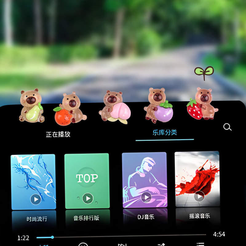 Lindo oso de frutas adornos de coche dibujos animados coche consola central navegación decoraciones de pantalla sacudiendo la cabeza adornos resina
