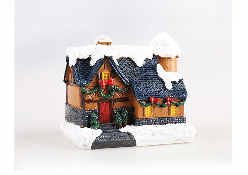 Cross-border New Christmas Decorations Resin Small House Micro Landscape Resin House Christmas Creative Luminous Small House_voghion.com