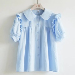 Women's Summer Shirt for Girls - Big Kids, Baby Collar 2023, Sweet and Loose Short Sleeve Mushroom Edge Blouse